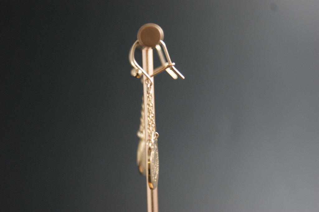 089- 9ct Yellow Gold 1853 ''1 Tallar'' Fantasy Coin Earrings