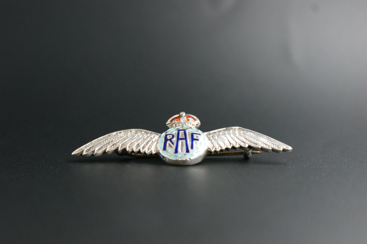 0124-Silver & Enamel RAF Pilot Wings Brooch