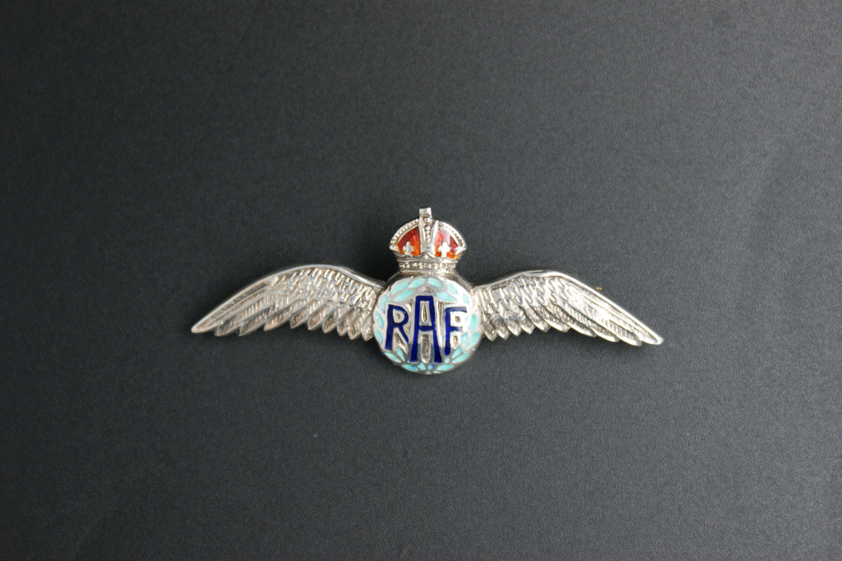 0124-Silver & Enamel RAF Pilot Wings Brooch