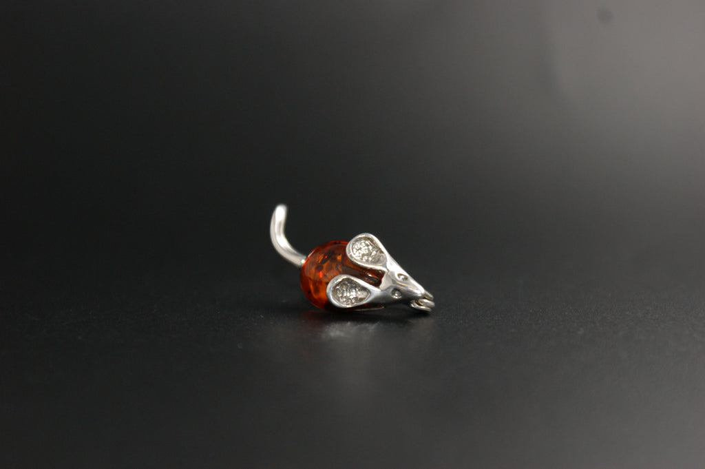 0125- Silver and Amber Mouse Brooch
