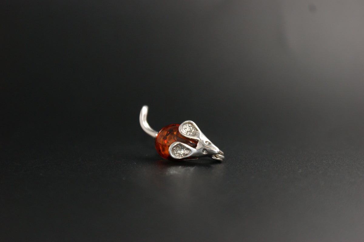 0125- Silver and Amber Mouse Brooch