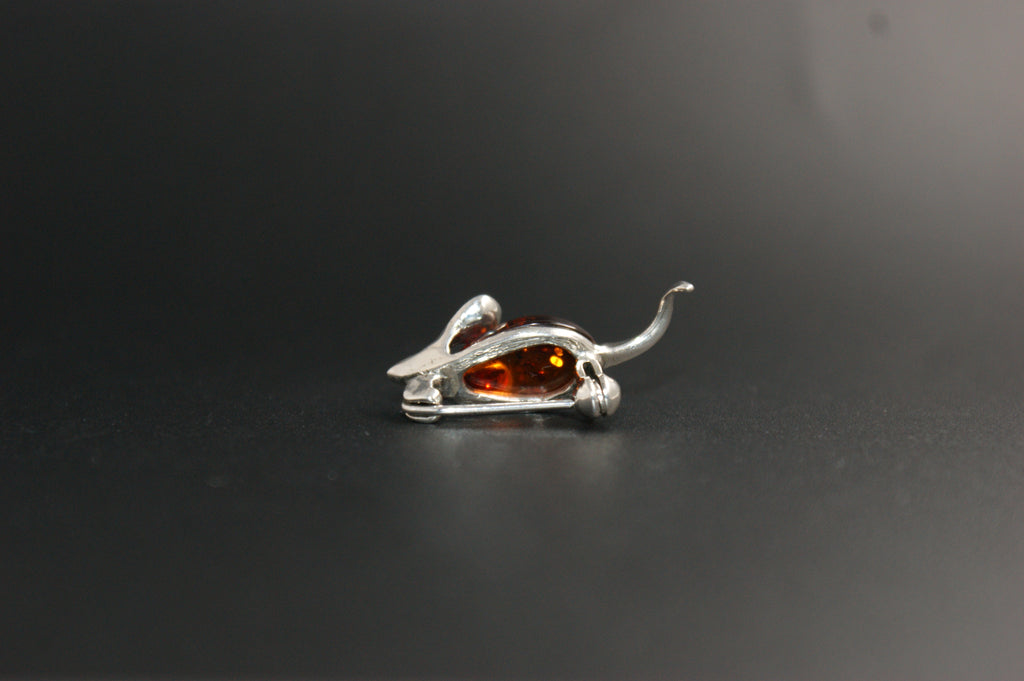0125- Silver and Amber Mouse Brooch