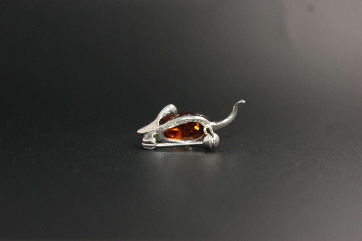 0125- Silver and Amber Mouse Brooch