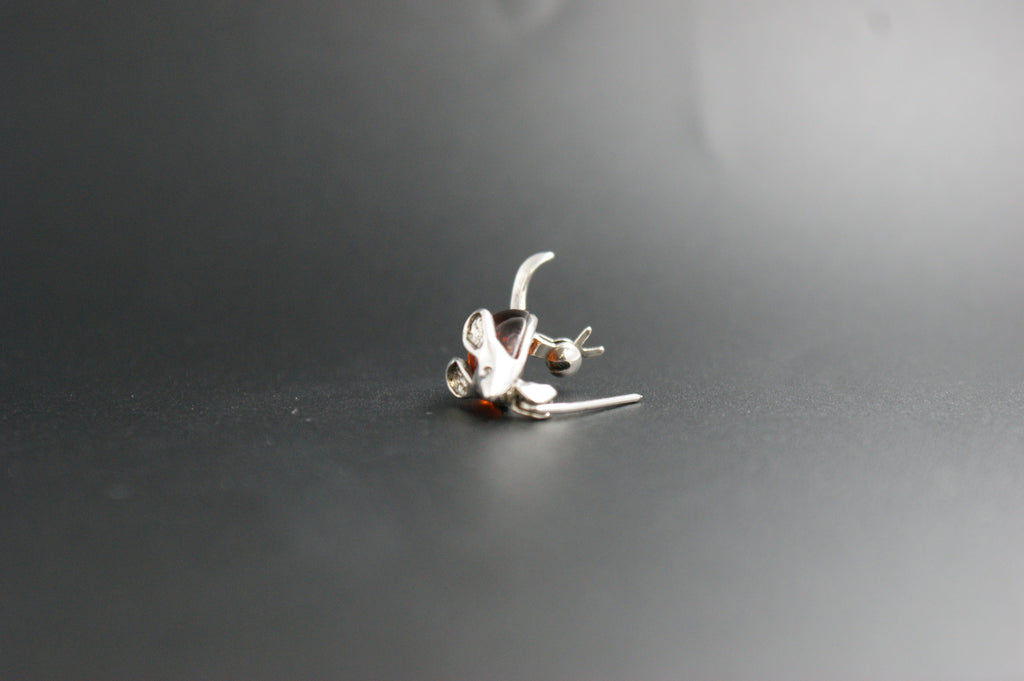 0125- Silver and Amber Mouse Brooch