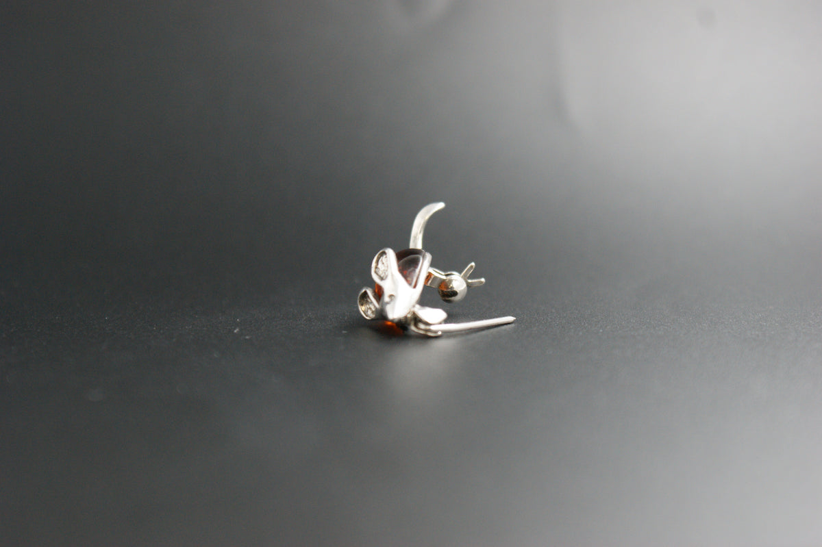 0125- Silver and Amber Mouse Brooch
