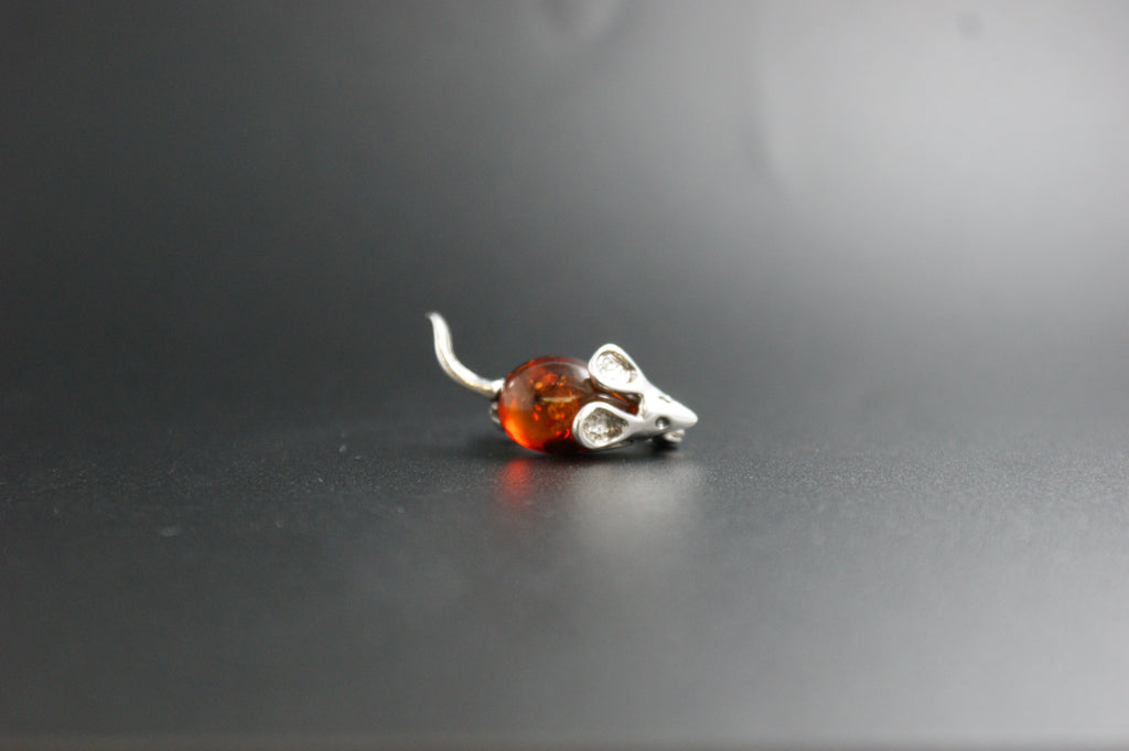 0125- Silver and Amber Mouse Brooch