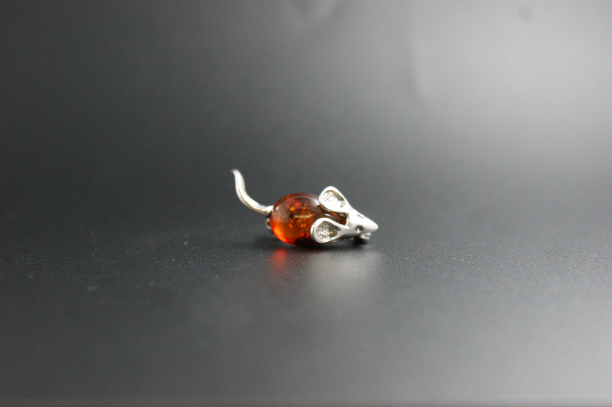 0125- Silver and Amber Mouse Brooch