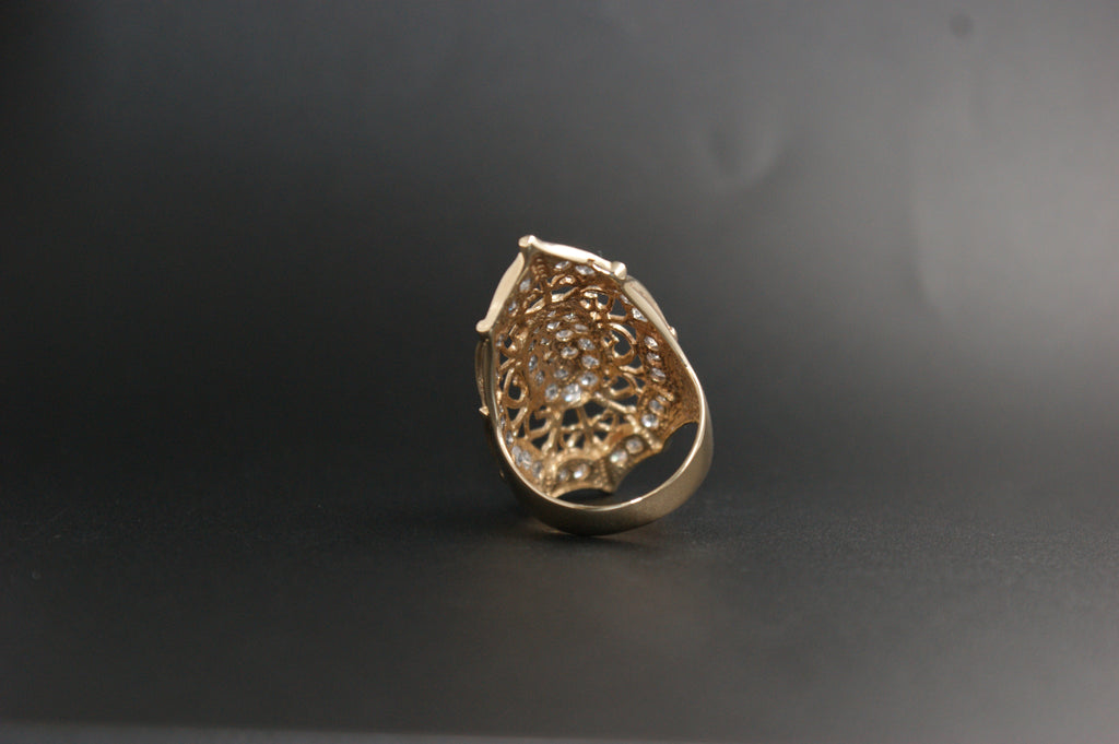 0130-  9ct Gold Cubic Zirconia Marquise-Shaped Web Ring