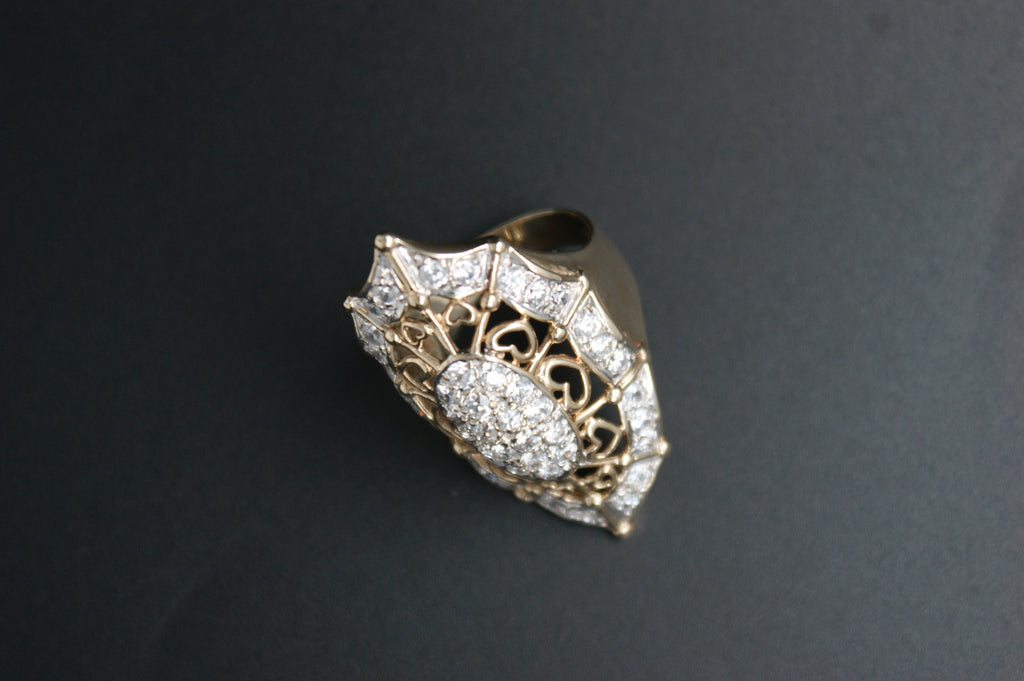0130-  9ct Gold Cubic Zirconia Marquise-Shaped Web Ring