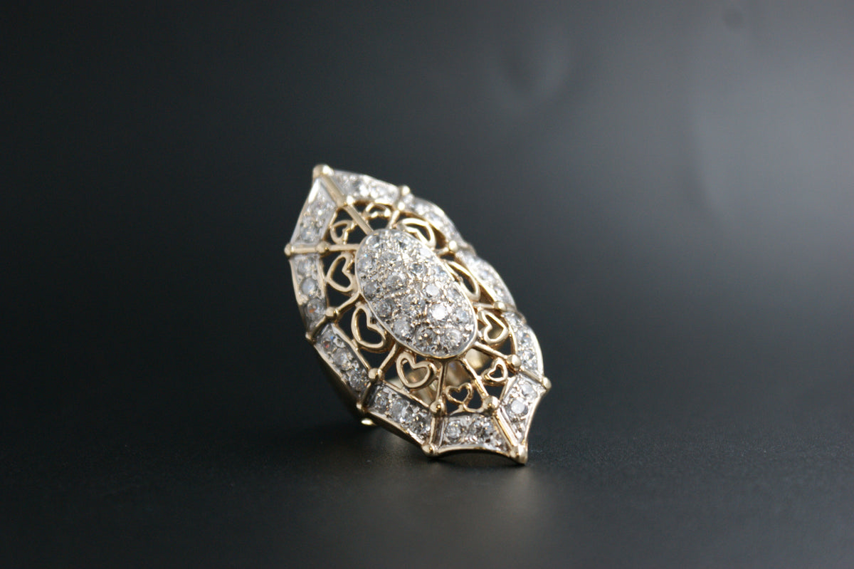 0130-  9ct Gold Cubic Zirconia Marquise-Shaped Web Ring