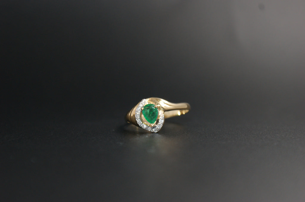 0132-18ct Gold Pear-Cut Emerald and Diamond Ring