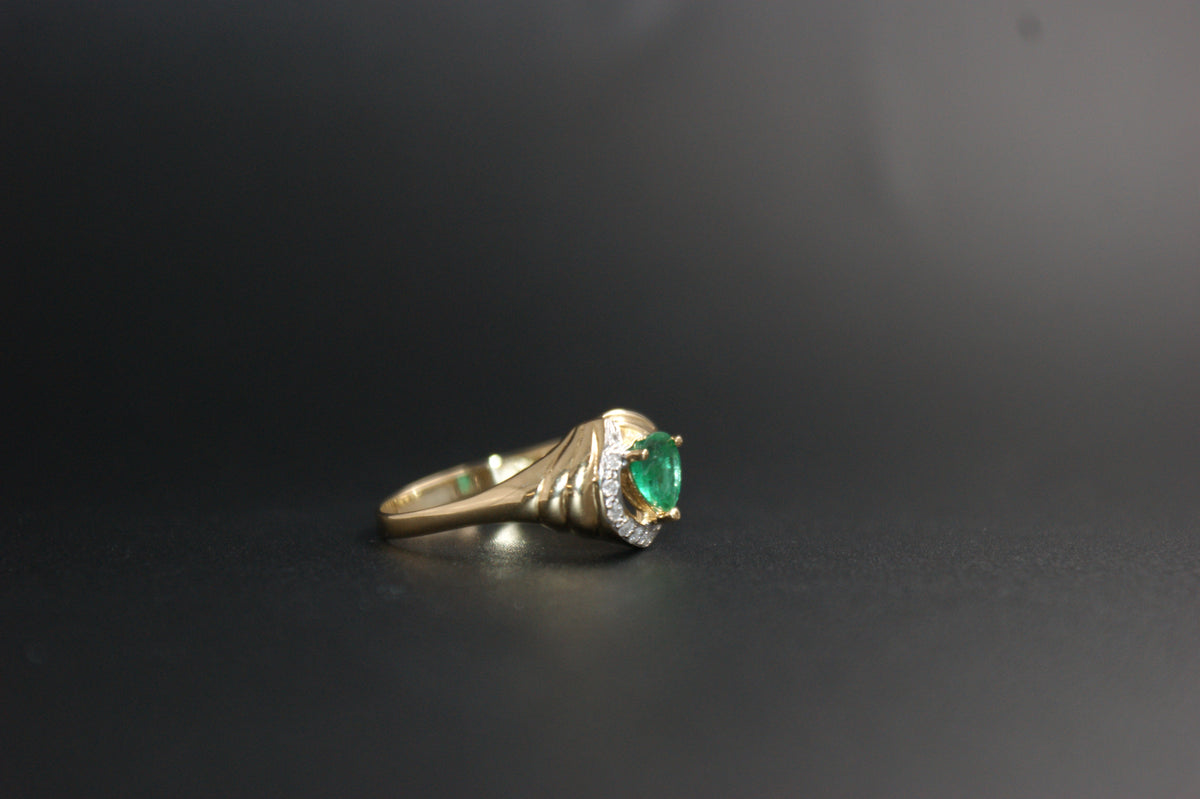 0132-18ct Gold Pear-Cut Emerald and Diamond Ring