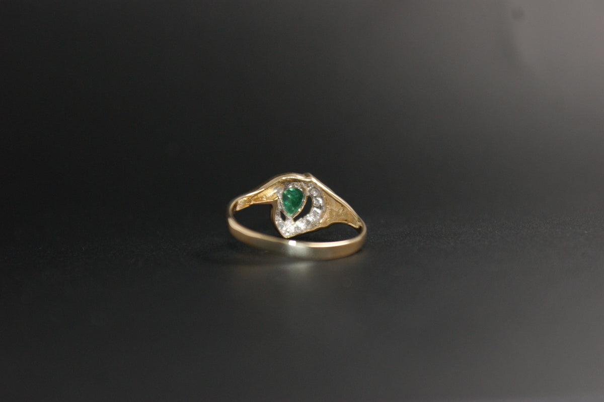 0132-18ct Gold Pear-Cut Emerald and Diamond Ring