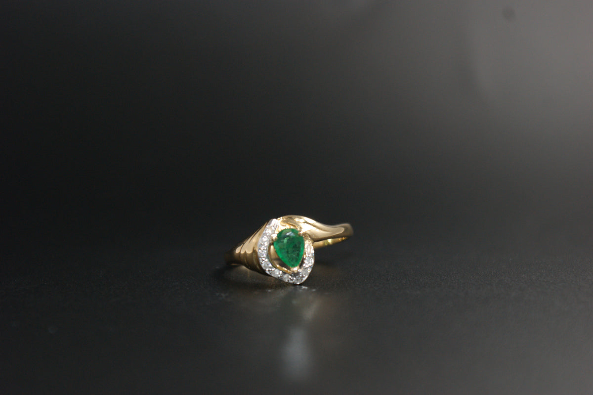 0132-18ct Gold Pear-Cut Emerald and Diamond Ring