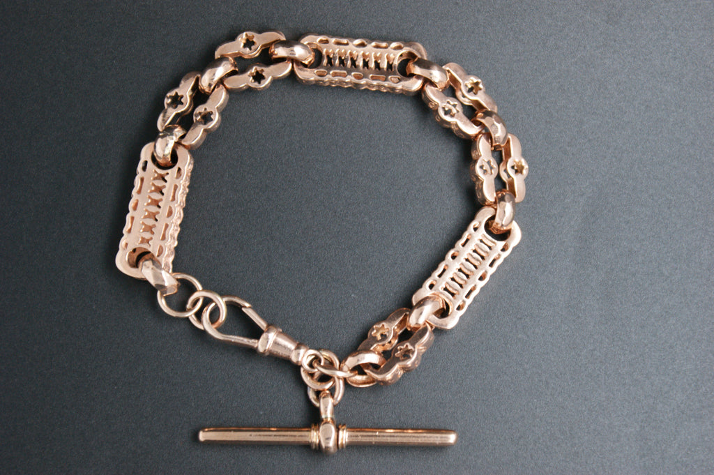 0139- 9ct Rose Gold Stars and Bars Bracelet 7/12''