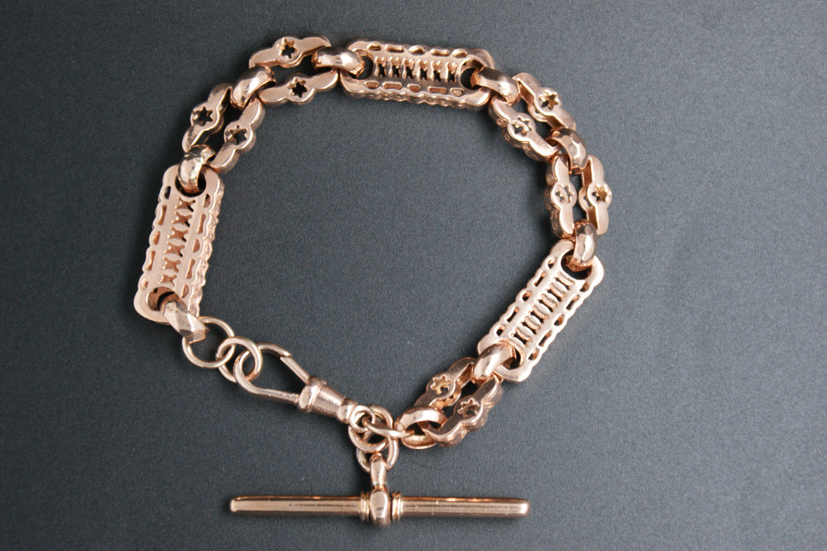 0139- 9ct Rose Gold Stars and Bars Bracelet 7/12''
