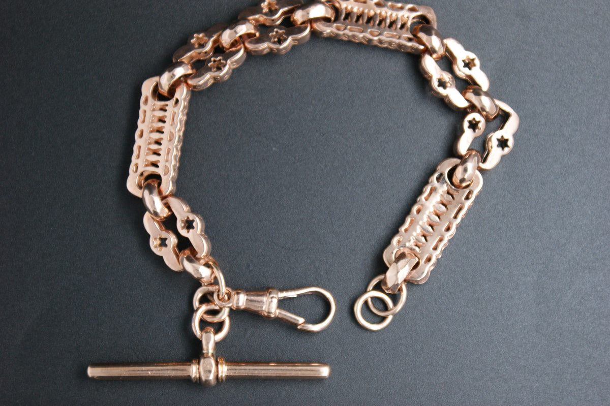 0139- 9ct Rose Gold Stars and Bars Bracelet 7/12''