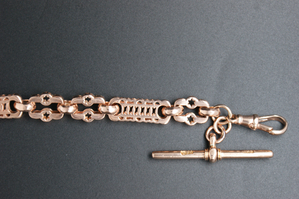 0139- 9ct Rose Gold Stars and Bars Bracelet 7/12''