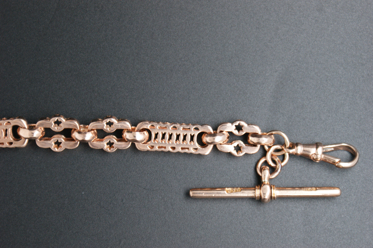 0139- 9ct Rose Gold Stars and Bars Bracelet 7/12''
