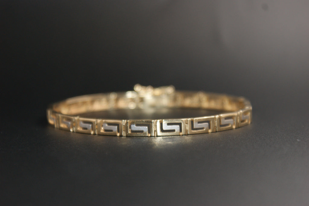 0140-14ct Yellow Gold Greek Key Pattern Link Bracelet (7.5'')