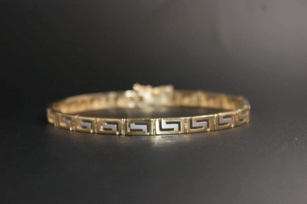 0140-14ct Yellow Gold Greek Key Pattern Link Bracelet (7.5'')