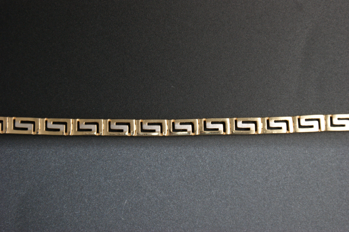 0140-14ct Yellow Gold Greek Key Pattern Link Bracelet (7.5'')