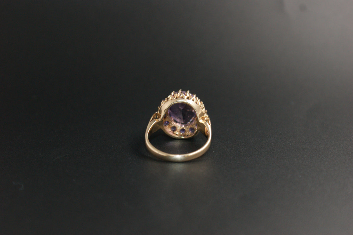 0142- 9ct Yellow gold Amethyst Cluster Ring