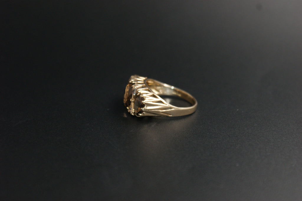 0146- 9ct Gold Smoky Quartz and Cubic Zirconia Ring.