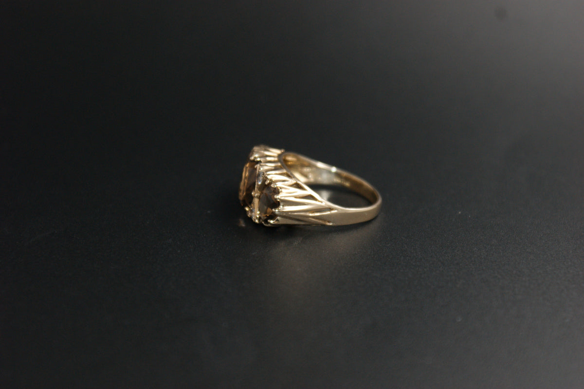 0146- 9ct Gold Smoky Quartz and Cubic Zirconia Ring.