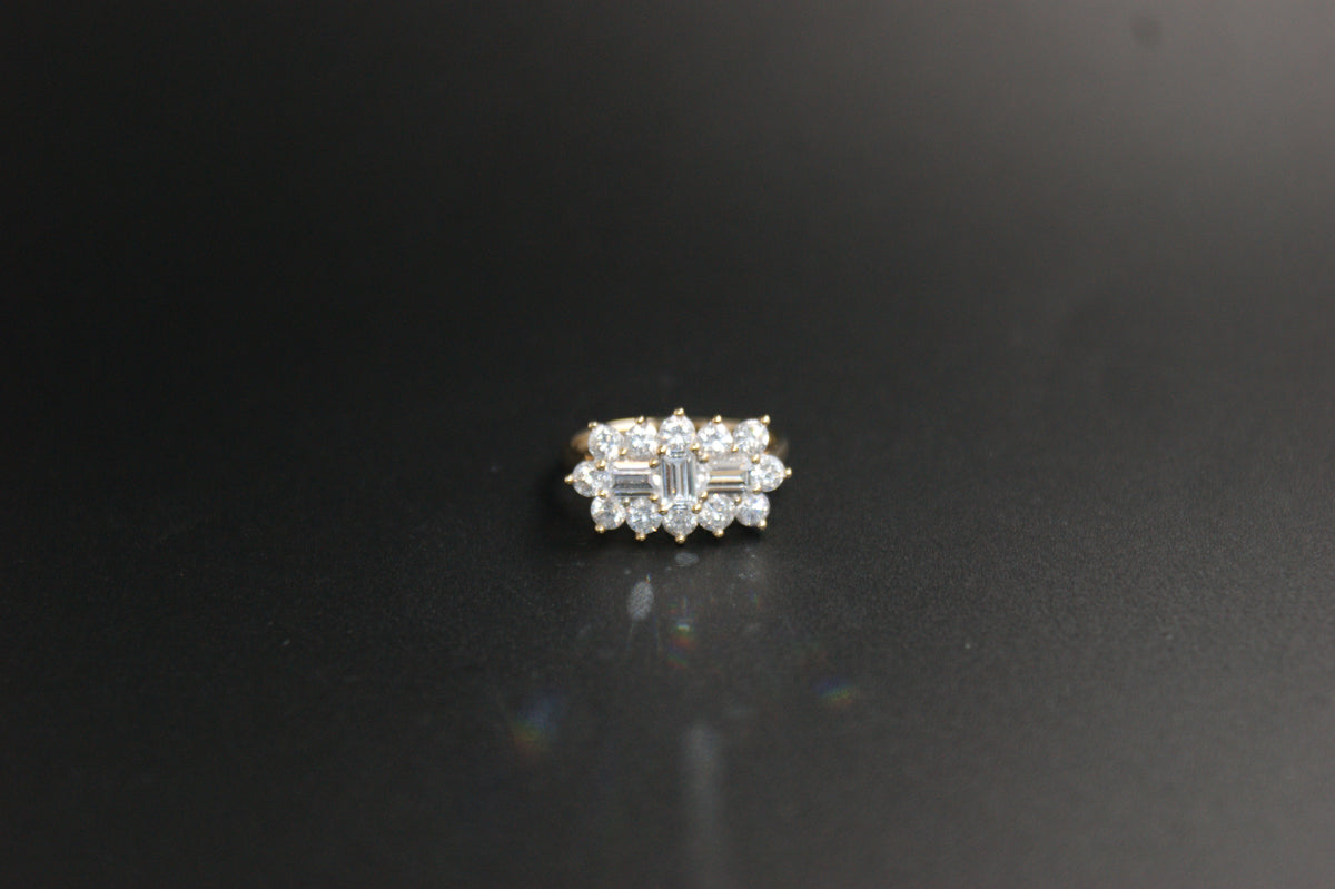 0152-9ct Gold Cubic Zirconia Baguette & Round Cluster Ring