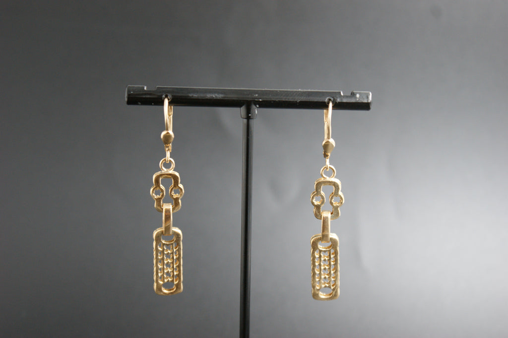 0157- 9ct Gold Stars and Bars Link Drop Earrings