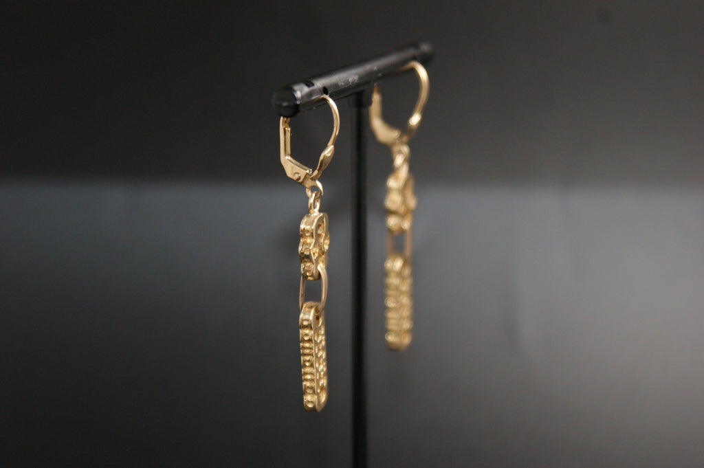 0157- 9ct Gold Stars and Bars Link Drop Earrings