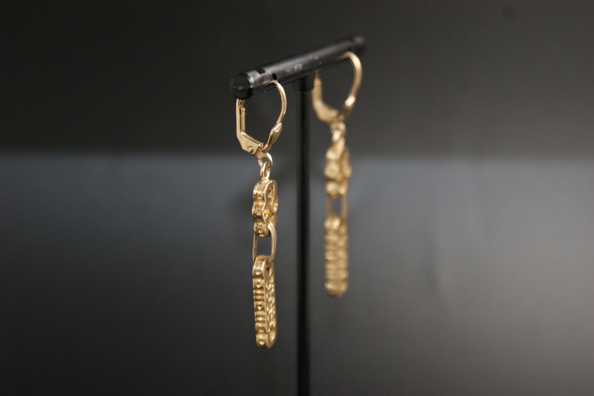 0157- 9ct Gold Stars and Bars Link Drop Earrings