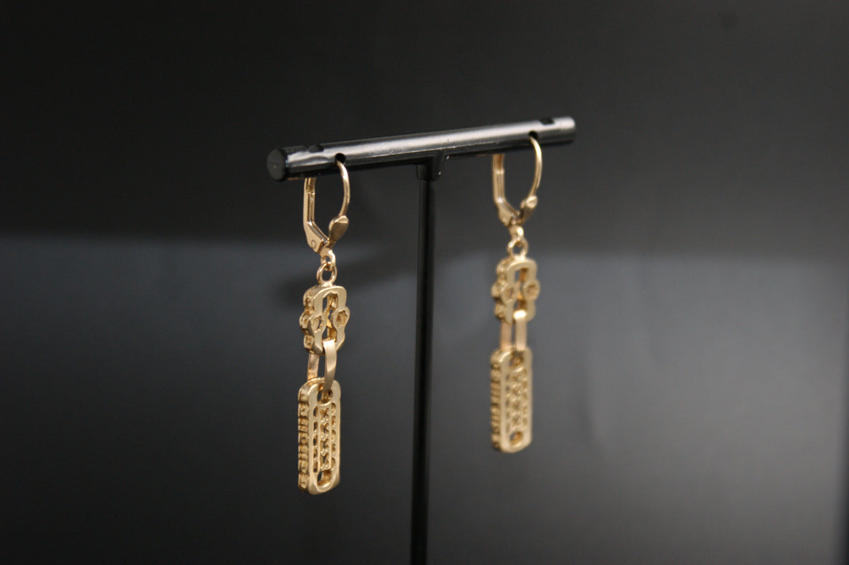 0157- 9ct Gold Stars and Bars Link Drop Earrings