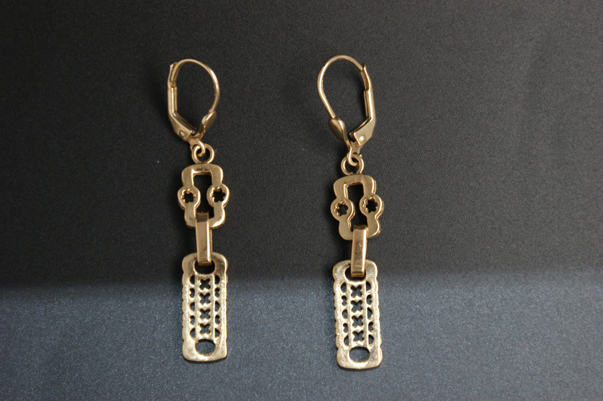 0157- 9ct Gold Stars and Bars Link Drop Earrings