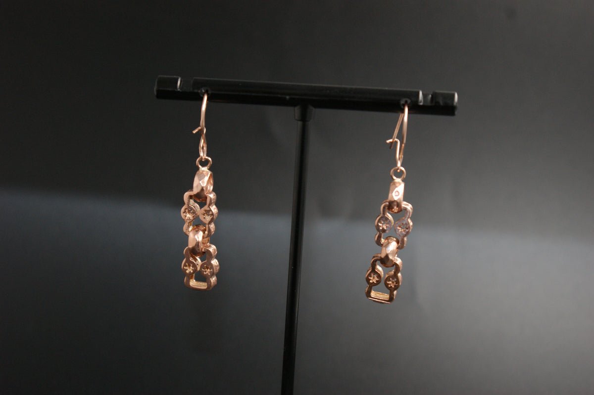 0158-9ct Rose Gold Star Link Drop Earrings