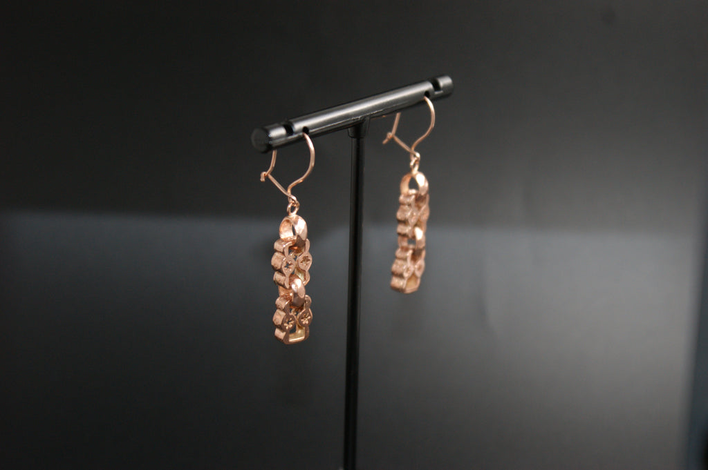 0158-9ct Rose Gold Star Link Drop Earrings