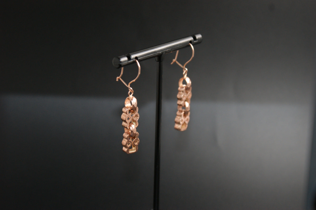 0158-9ct Rose Gold Star Link Drop Earrings