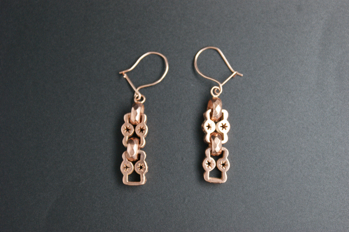 0158-9ct Rose Gold Star Link Drop Earrings
