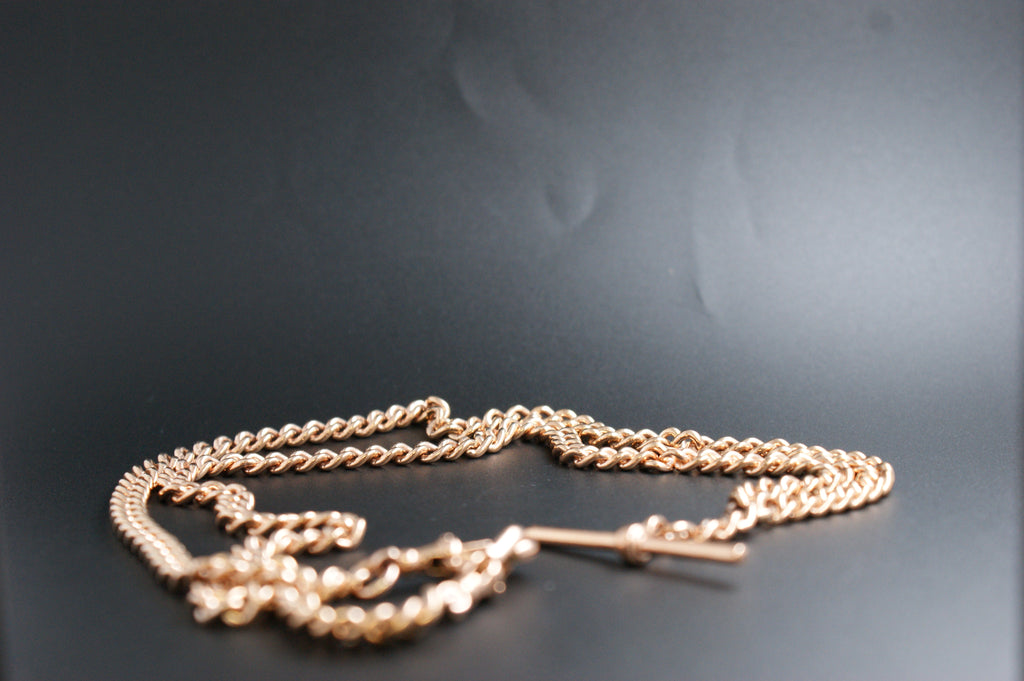 0159- 9ct Rose Gold 26'' Curb Link Albert T-Bar Chain Necklace
