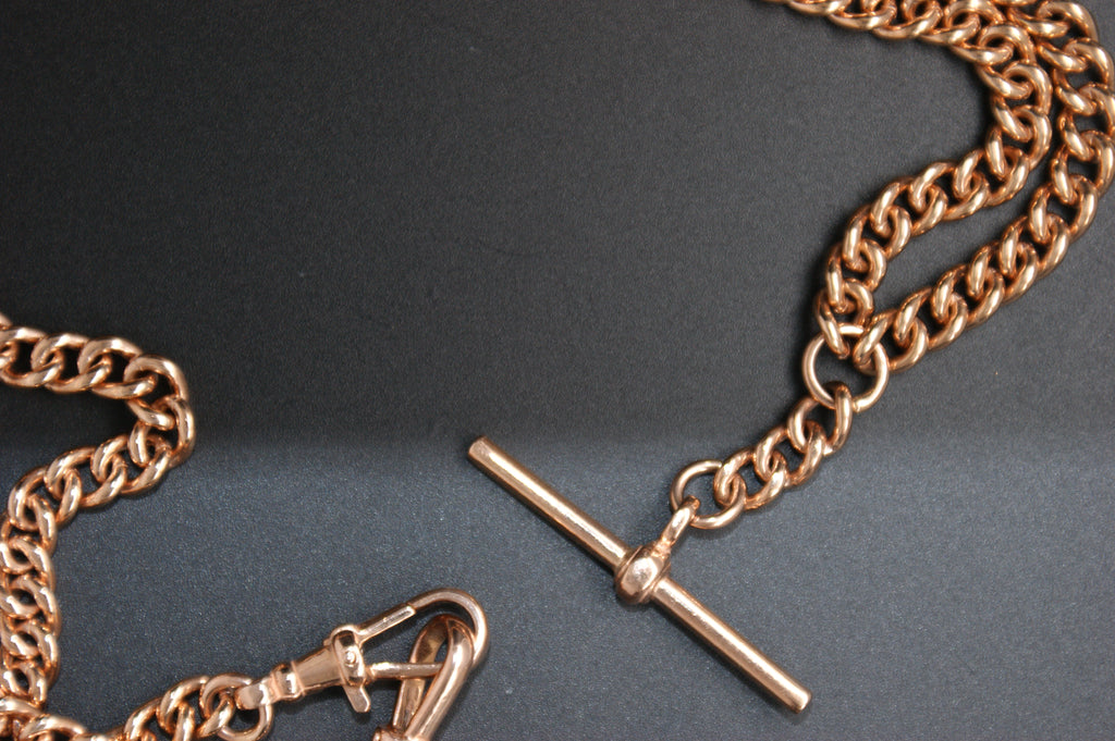 0159- 9ct Rose Gold 26'' Curb Link Albert T-Bar Chain Necklace