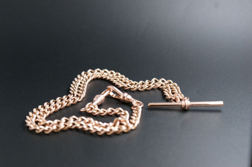 0164- 9ct Rose Gold 19'' Curb Link Albert T-Bar Chain