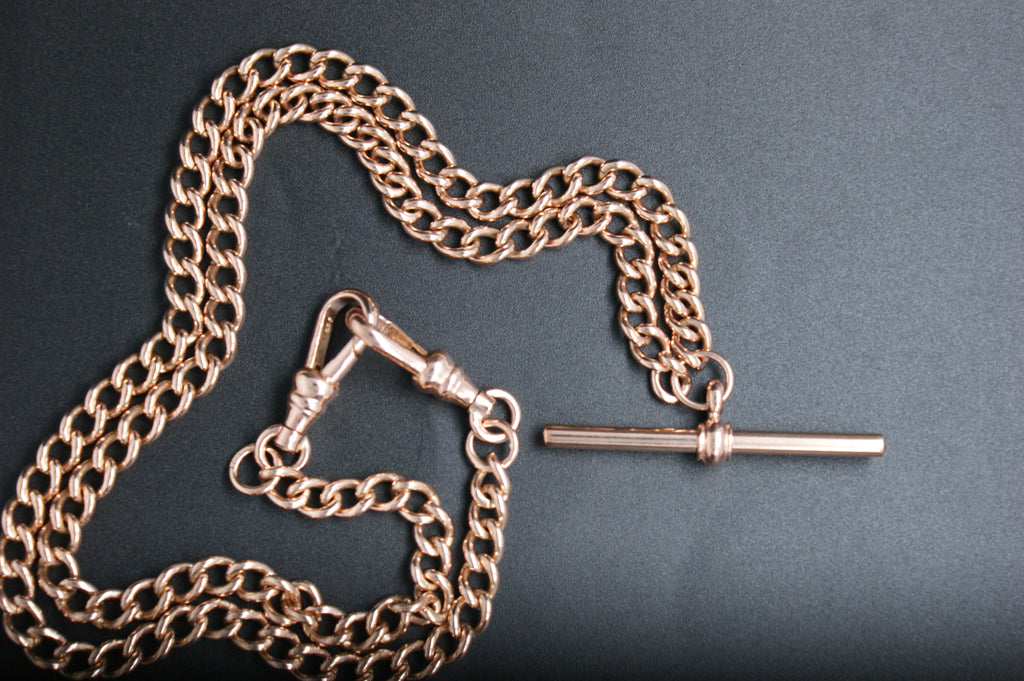 0164- 9ct Rose Gold 19'' Curb Link Albert T-Bar Chain