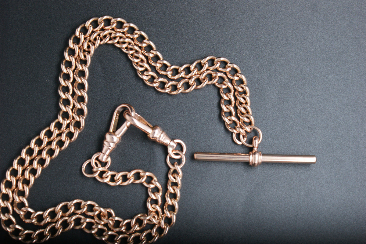 0164- 9ct Rose Gold 19'' Curb Link Albert T-Bar Chain