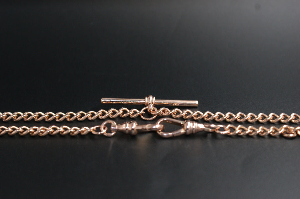 0164- 9ct Rose Gold 19'' Curb Link Albert T-Bar Chain