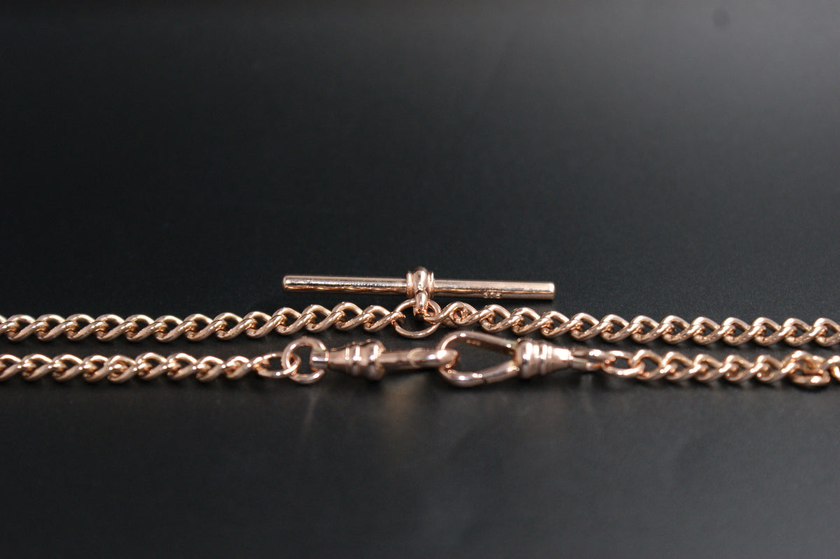 0164- 9ct Rose Gold 19'' Curb Link Albert T-Bar Chain