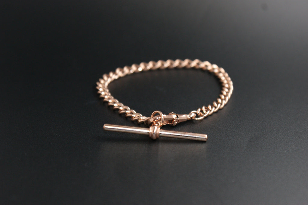 0165-9ct Rose Gold 7.25'' Curb Link Albert T-Bar Bracelet
