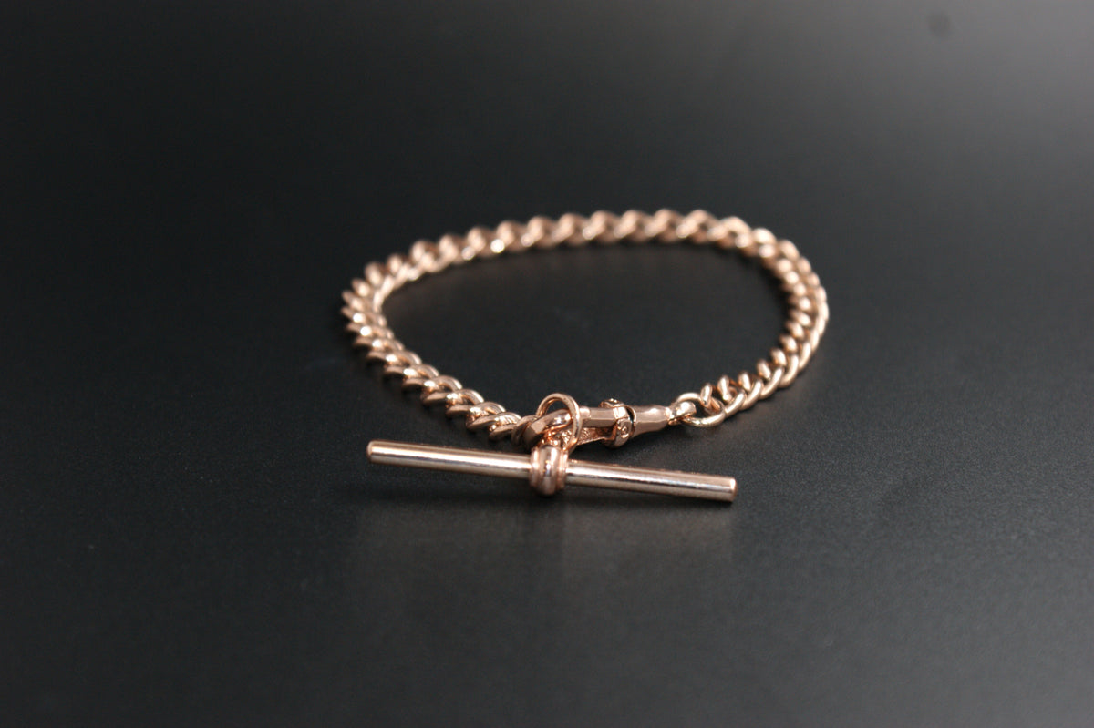 0165-9ct Rose Gold 7.25'' Curb Link Albert T-Bar Bracelet
