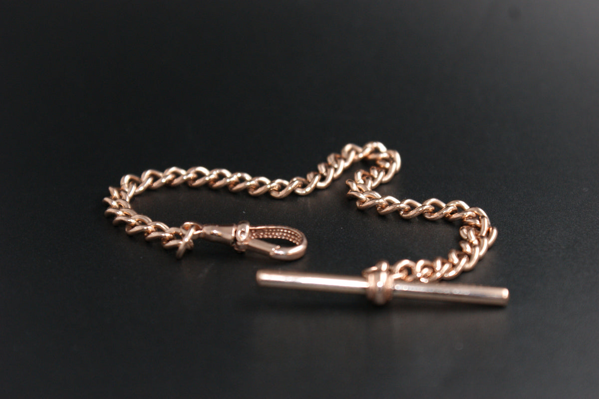 0165-9ct Rose Gold 7.25'' Curb Link Albert T-Bar Bracelet