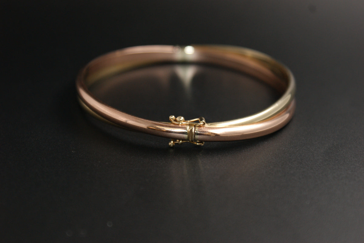 0171-9ct Two-Tone Rose & Yellow gold Double-Band Bangle